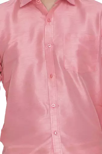  pink and white silk blend shirt and mundu