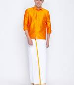  orange and white silk blend shirt and mundu