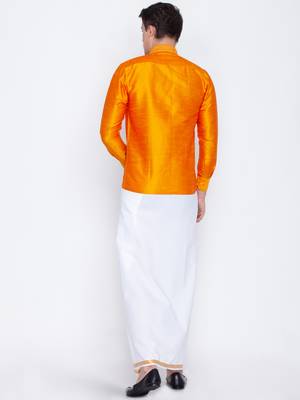  orange and white silk blend shirt and mundu 3