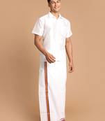 Men'S White Silk Blend Shirt And Mundu