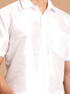 Men'S White Silk Blend Shirt And Mundu 4