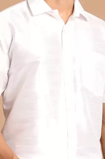 Men'S White Silk Blend Shirt And Mundu
