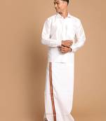 Men'S White Silk Blend Shirt And Mundu