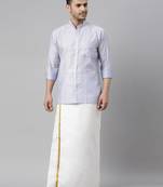  men's lavender blue silk blend ethnic shirt and mundu set