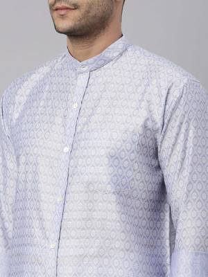  men's lavender blue silk blend ethnic shirt and mundu set 4