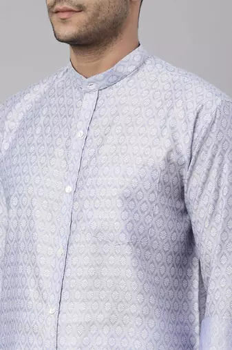  men's lavender blue silk blend ethnic shirt and mundu set