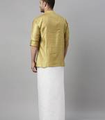 Vastramay men's mustard yellow silk blend ethnic shirt and mundu set
