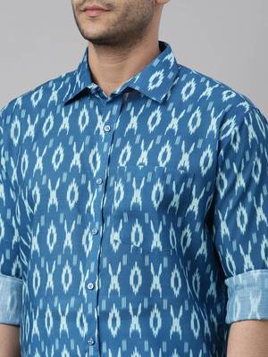  men's turquoise cotton blend ethnic shirt and mundu set 4