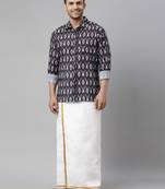  men's black cotton blend ethnic shirt and mundu set