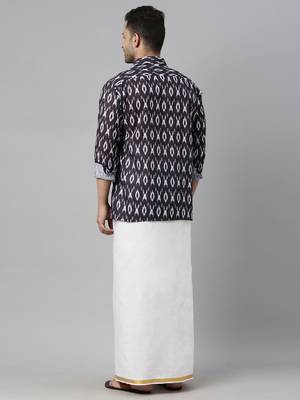  men's black cotton blend ethnic shirt and mundu set 3