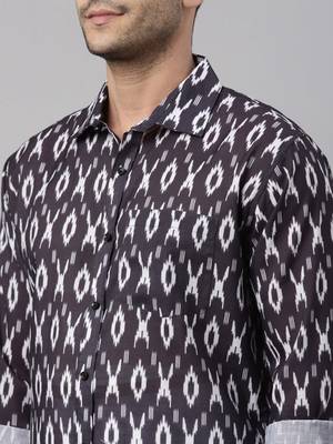  men's black cotton blend ethnic shirt and mundu set 4