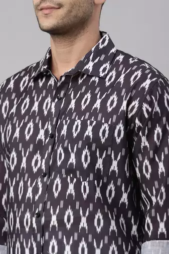  men's black cotton blend ethnic shirt and mundu set
