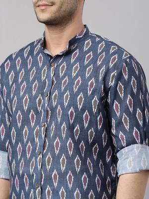  men's multicolor-base-grey cotton blend ethnic shirt and mundu set 4
