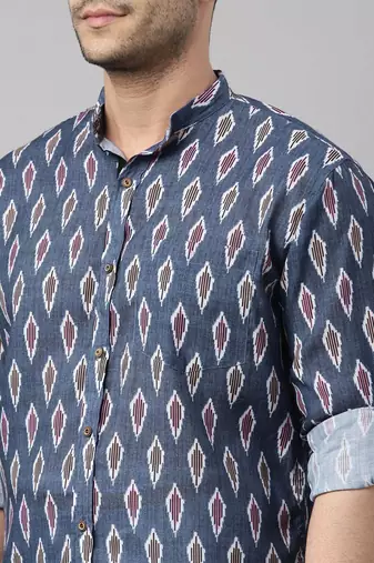  men's multicolor-base-grey cotton blend ethnic shirt and mundu set