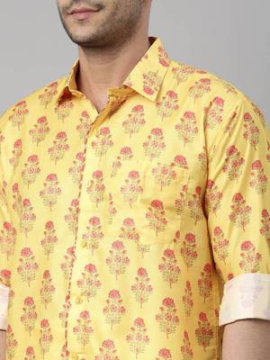  men's multicolor-base-mustard and white muslin blend shirt and mundu 4