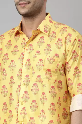  men's multicolor-base-mustard and white muslin blend shirt and mundu
