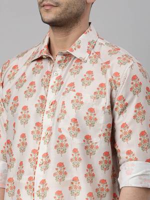  men's multicolor-base-beige and white muslin blend shirt and mundu 4