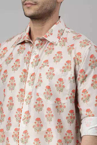  men's multicolor-base-beige and white muslin blend shirt and mundu