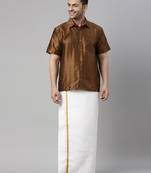  coffee and white silk blend shirt and mundu