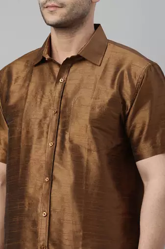  coffee and white silk blend shirt and mundu