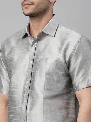  grey and white silk blend shirt and mundu 4