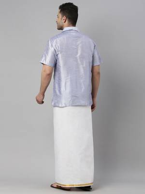  lavander and white silk blend shirt and mundu 3