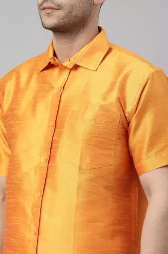  orange and white silk blend shirt and mundu