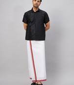 Men'S Black And White Silk Blend Shirt And Mundu