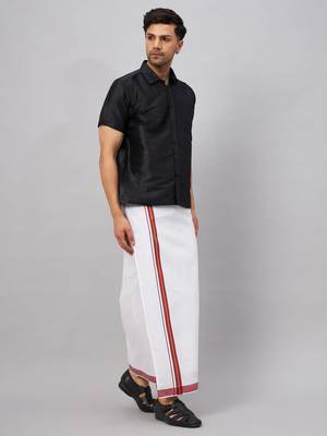 Men'S Black And White Silk Blend Shirt And Mundu 2