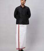 Men'S Black And White Silk Blend Shirt And Mundu