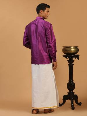  purple and white silk blend shirt and mundu 3