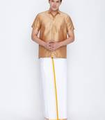  rose gold and white silk blend shirt and mundu