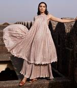 Blush pink silk french knot embroidered layered maxi dress