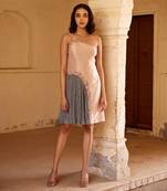 Blush pink & grey pure silk french knot one-shoulder dress