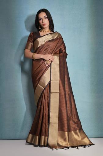 Coffee Benarasi Silk Jacquard Woven Saree Festive Wear