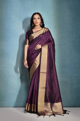 Wine Benarasi Silk Jacquard Woven Saree Festive Wear