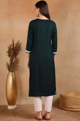 women green rayon blend solid embroidered chikankari straight Only Kurta
