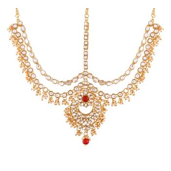 Traditional Kundan & Pearl Matha Patti/Maang Tikka for Women  2