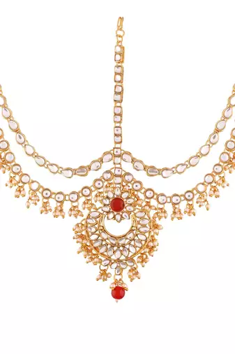 Traditional Kundan & Pearl Matha Patti/Maang Tikka for Women 