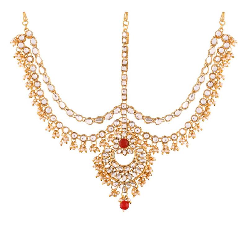 Traditional Kundan & Pearl Matha Patti/Maang Tikka for Women 
