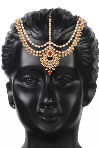 Traditional Kundan & Pearl Matha Patti/Maang Tikka for Women 