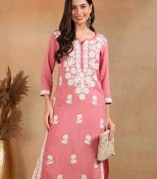 pink rayon blend solid embroidered chikankari straight kurta