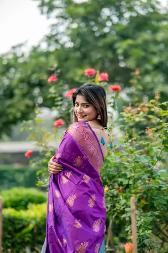 Purple Benarasi silk blend Jacquard Woven Saree Festive Wear
