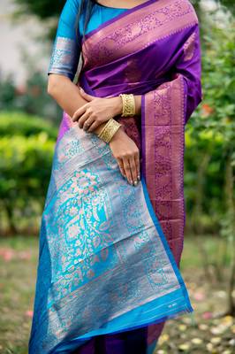 Purple Benarasi silk blend Jacquard Woven Saree Festive Wear 4