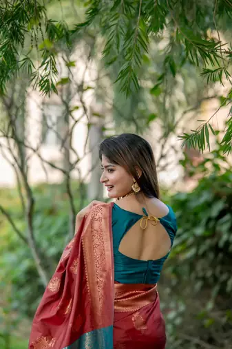 Orange Benarasi silk blend Jacquard Woven Saree Festive Wear