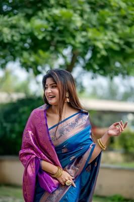 Morpich Benarasi silk blend Jacquard Woven Saree Festive Wear 4
