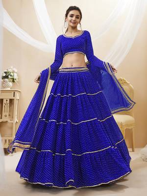 Blue Leheriya Printed With Lace All Over Georgette Lehenga Choli For Wedding 1