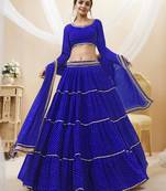 Blue Leheriya Printed With Lace All Over Georgette Lehenga Choli For Wedding