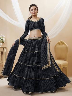 Babelicious Black Leheriya Printed With Lace All Over Georgette Lehenga Choli For Wedding 1