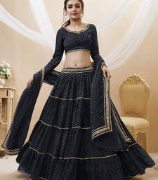 Babelicious Black Leheriya Printed With Lace All Over Georgette Lehenga Choli For Wedding